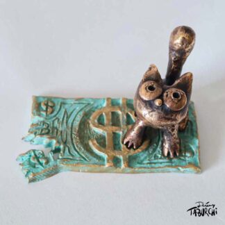 Dollar Cat, a bronze sculpture by Jérémy Taburchi